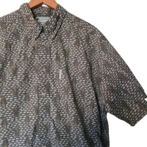 Columbia Shirt Fish Print Sz L Large Button Front Short Sleeve Casual Men - Picture 3 of 7